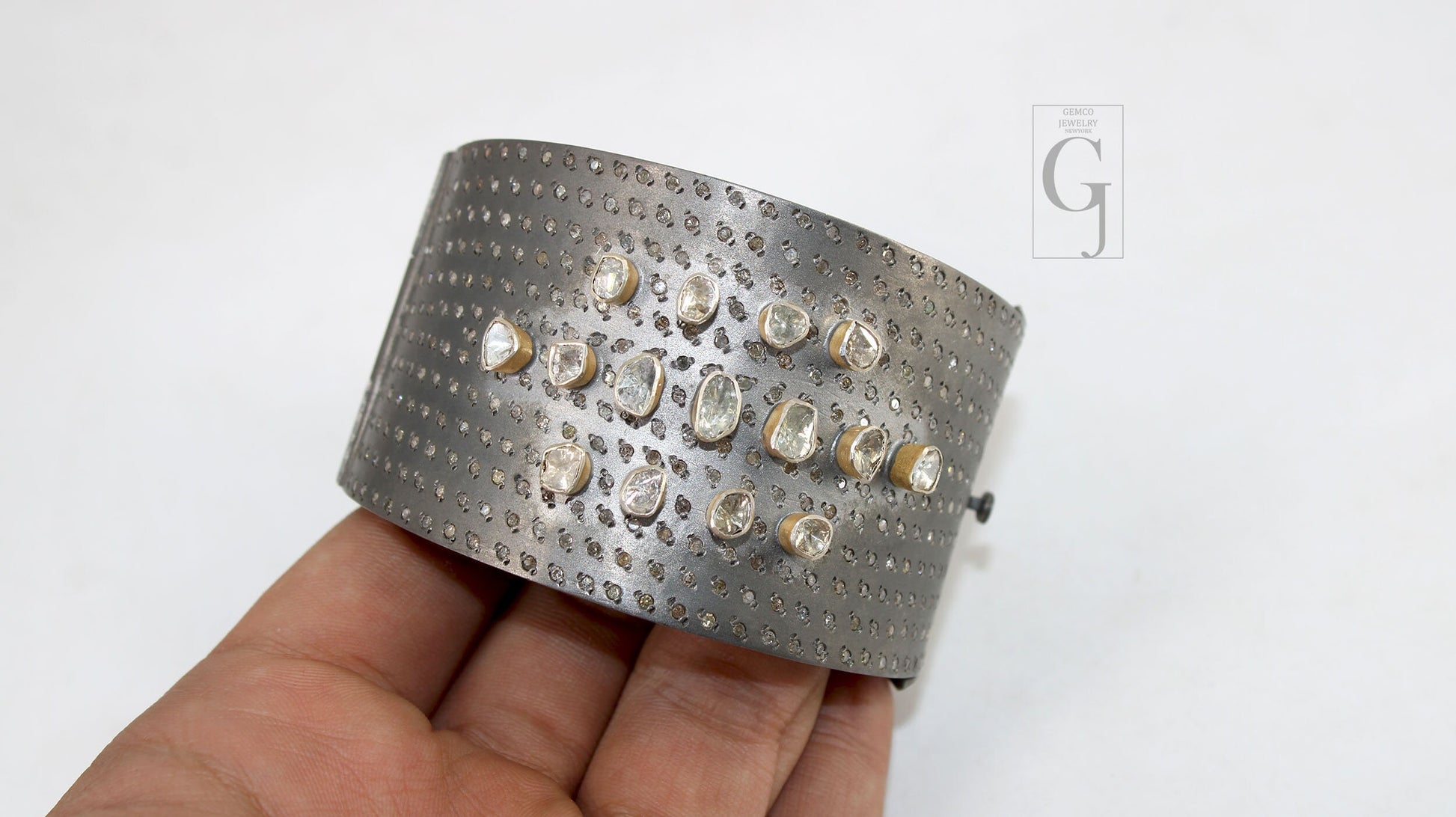 Antique Look Polki Bangle Bracelet Designer Rosecut Pave Diamond Bangle 925 Sterling Silver Handmade Finish Flat Diamond Bangle Bracelet