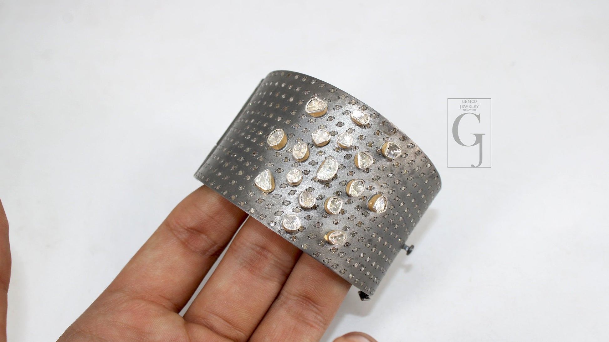 Antique Look Polki Bangle Bracelet Designer Rosecut Pave Diamond Bangle 925 Sterling Silver Handmade Finish Flat Diamond Bangle Bracelet