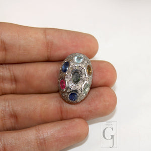 Pave diamond Multi sapphire  bead / spacers design Pave diamond 925 sterling silver handmade jewelry diamond jewelry fine supplies 17mm