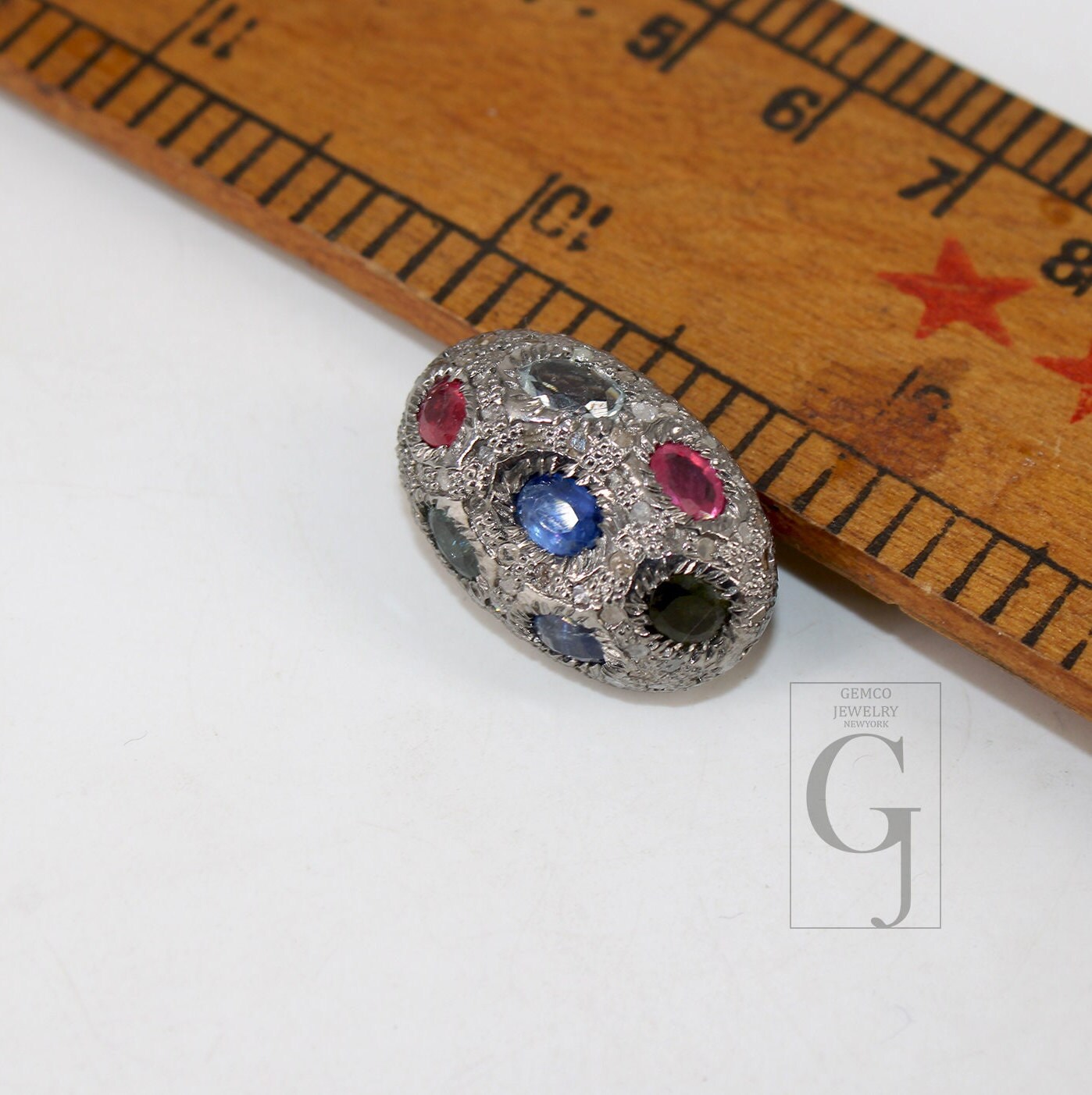 Pave diamond Multi sapphire  bead / spacers design Pave diamond 925 sterling silver handmade jewelry diamond jewelry fine supplies 17mm