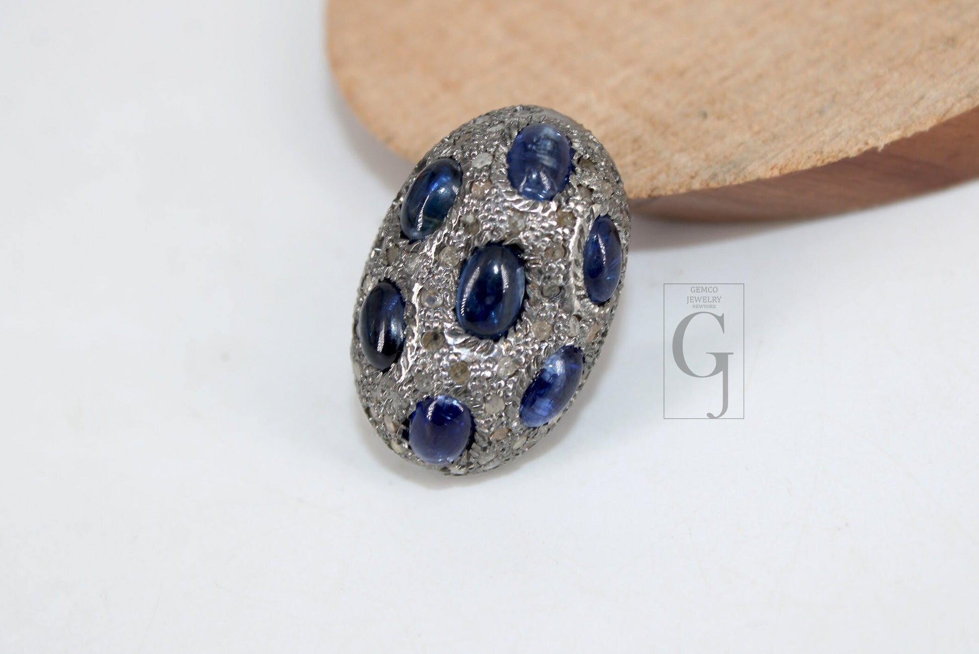 Pave Diamond Kyanite Bead / Spacers Design Pave Diamond 925 Sterling Silver Handmade Jewelry Diamond Jewelry Fine Supplies 17mm