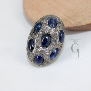 Pave Diamond Kyanite Bead / Spacers Design Pave Diamond 925 Sterling Silver Handmade Jewelry Diamond Jewelry Fine Supplies 17mm