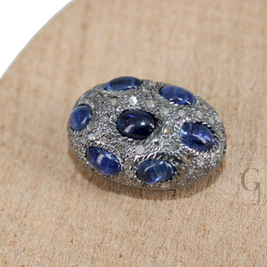 Pave Diamond Kyanite Bead / Spacers Design Pave Diamond 925 Sterling Silver Handmade Jewelry Diamond Jewelry Fine Supplies 17mm