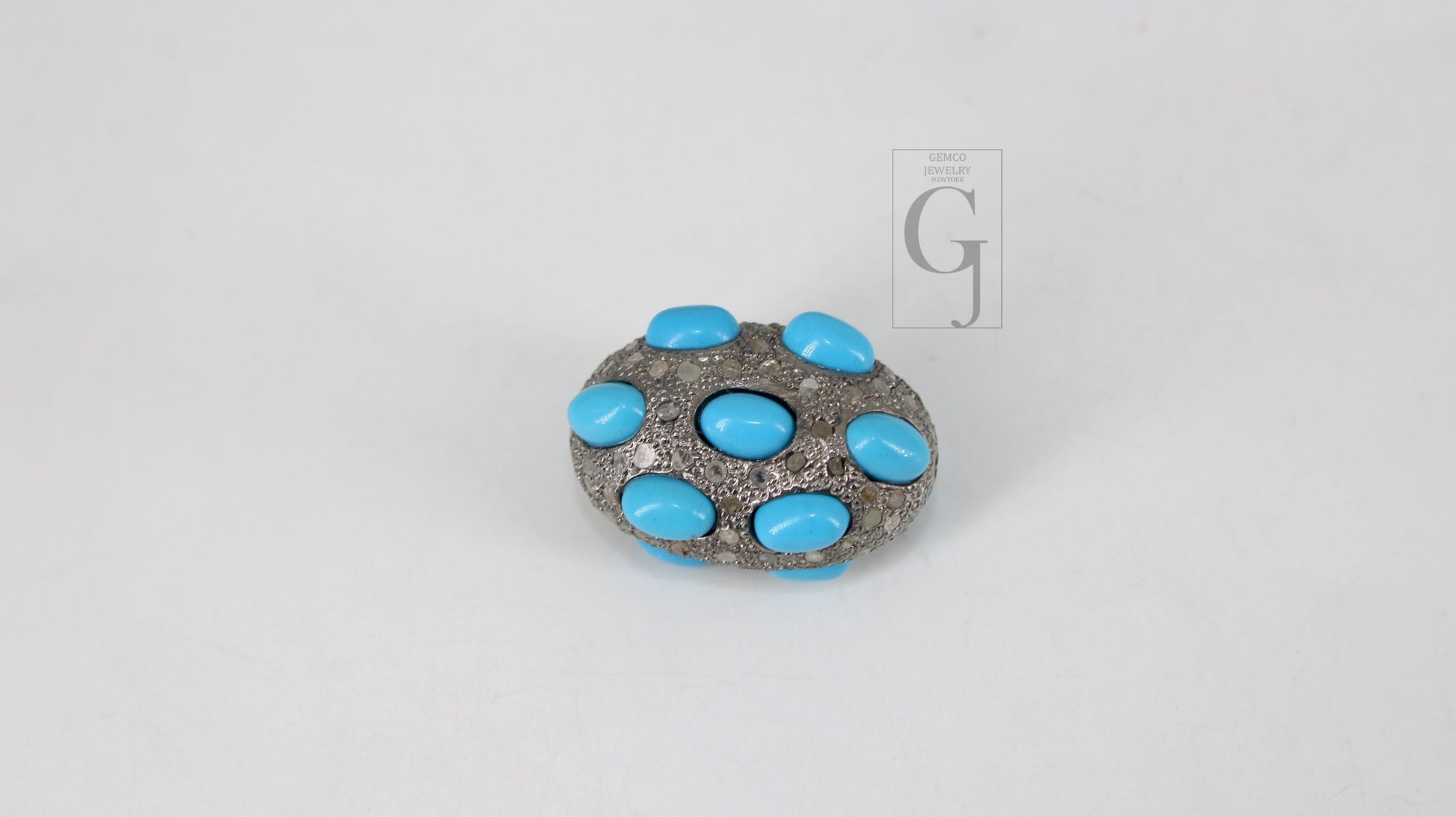 Pave Diamond Turquoise Bead / Spacers Design Pave Diamond 925 Sterling Silver Handmade Jewelry Diamond Jewelry Fine Supplies 17mm