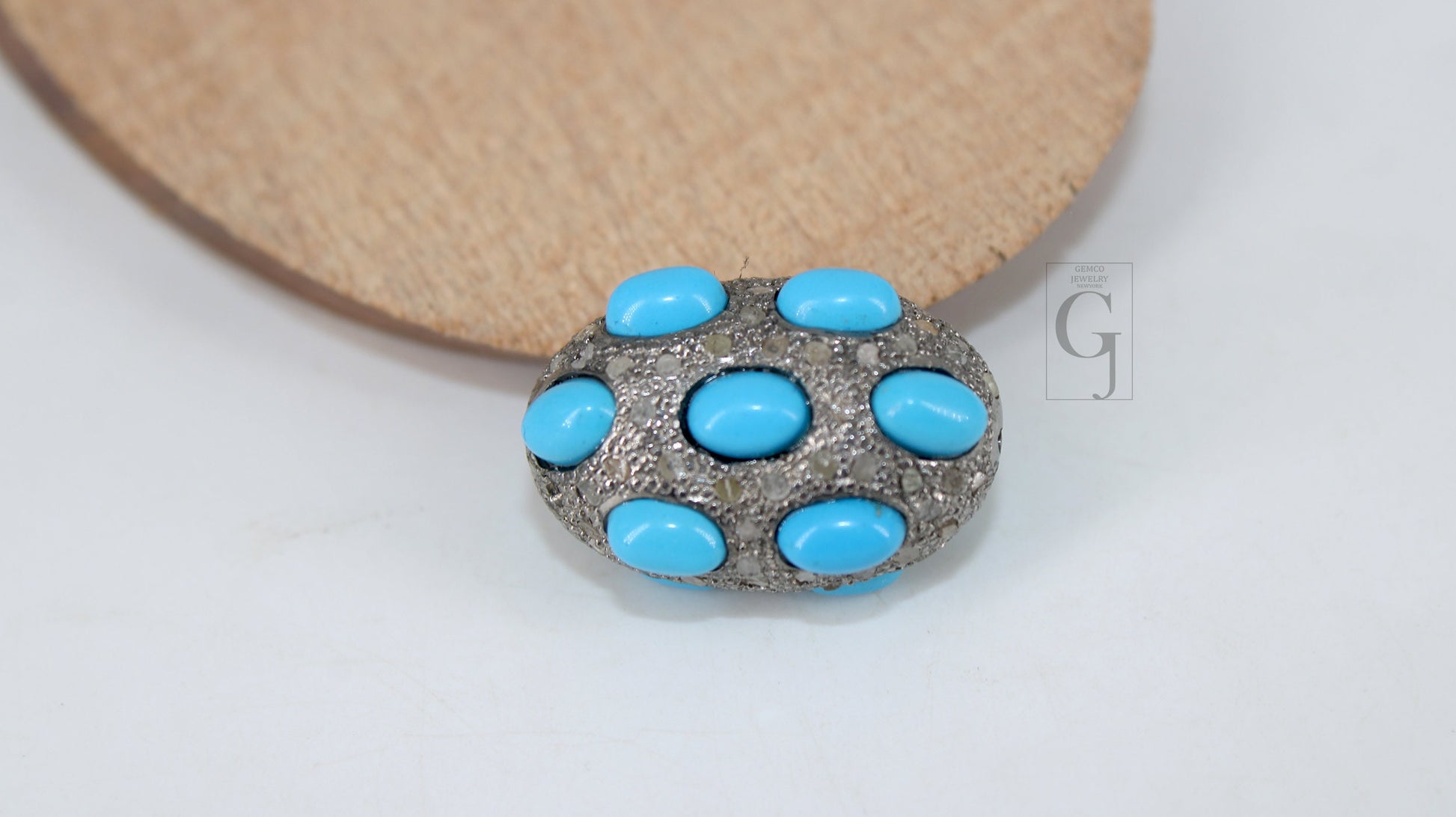 Pave Diamond Turquoise Bead / Spacers Design Pave Diamond 925 Sterling Silver Handmade Jewelry Diamond Jewelry Fine Supplies 17mm