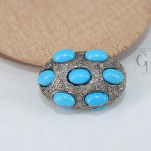 Pave Diamond Turquoise Bead / Spacers Design Pave Diamond 925 Sterling Silver Handmade Jewelry Diamond Jewelry Fine Supplies 17mm