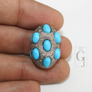 Pave Diamond Turquoise Bead / Spacers Design Pave Diamond 925 Sterling Silver Handmade Jewelry Diamond Jewelry Fine Supplies 17mm