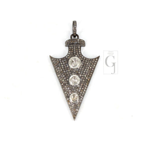 Polki Arrowhead pendant design Rocecut pave diamond pendant 925 sterling silver handmade finish diamond pendant Hollywood style jewelry