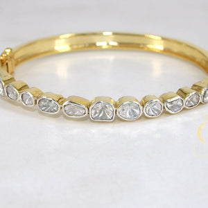 14k Gold Finish Polki Flat Diamond Bangle Rosecut Pave Diamond Bangle Bracelet 925 Sterling Silver Handmade Finish Diamond Bangle Bracelet