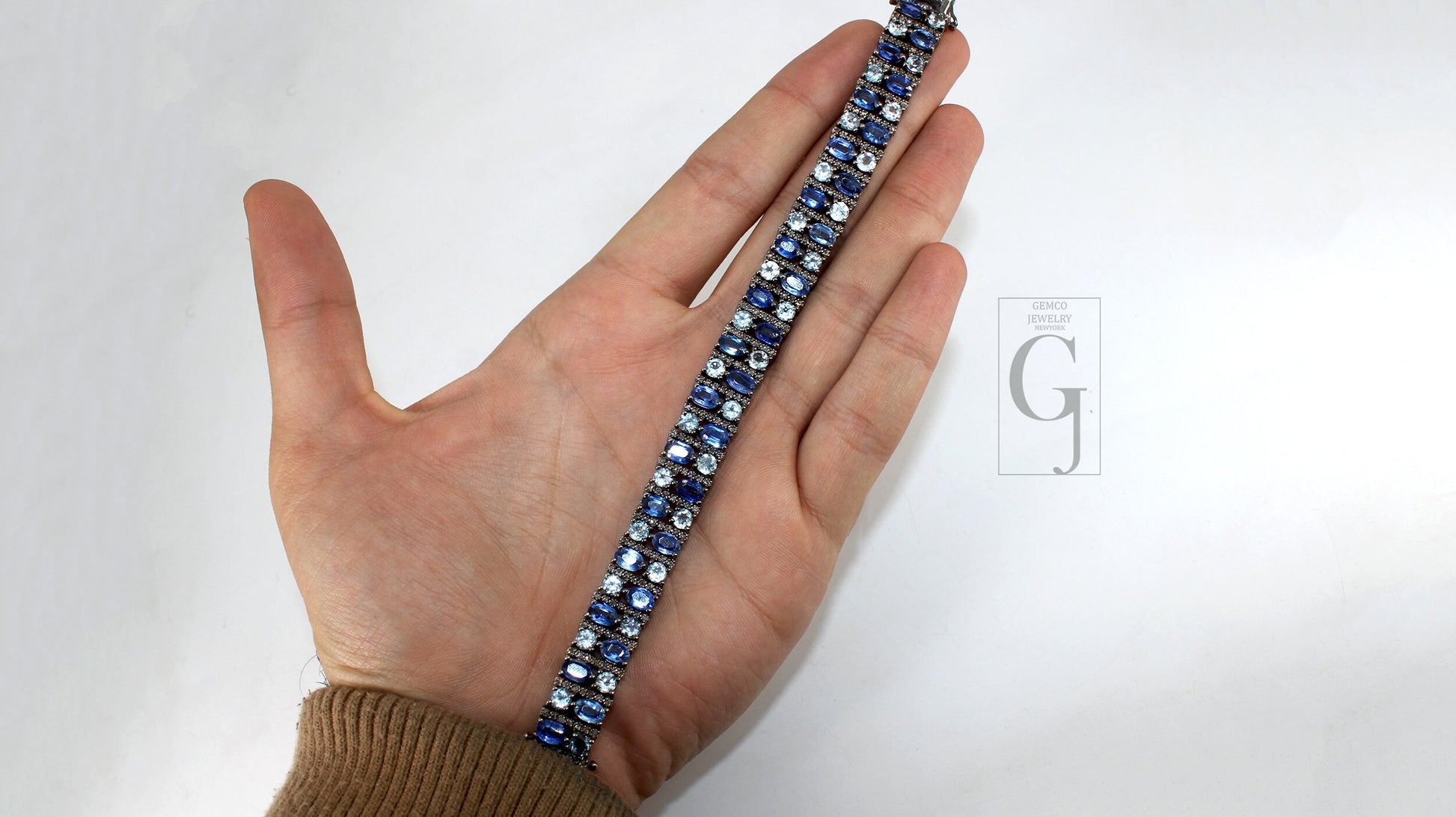 Antique Look Kyanite Bluetopaz Bracelet Jewelry Rosecut Pave Diamond Bracelet 925 Sterling Silver Handmade Finish Diamond Bangle Bracelet