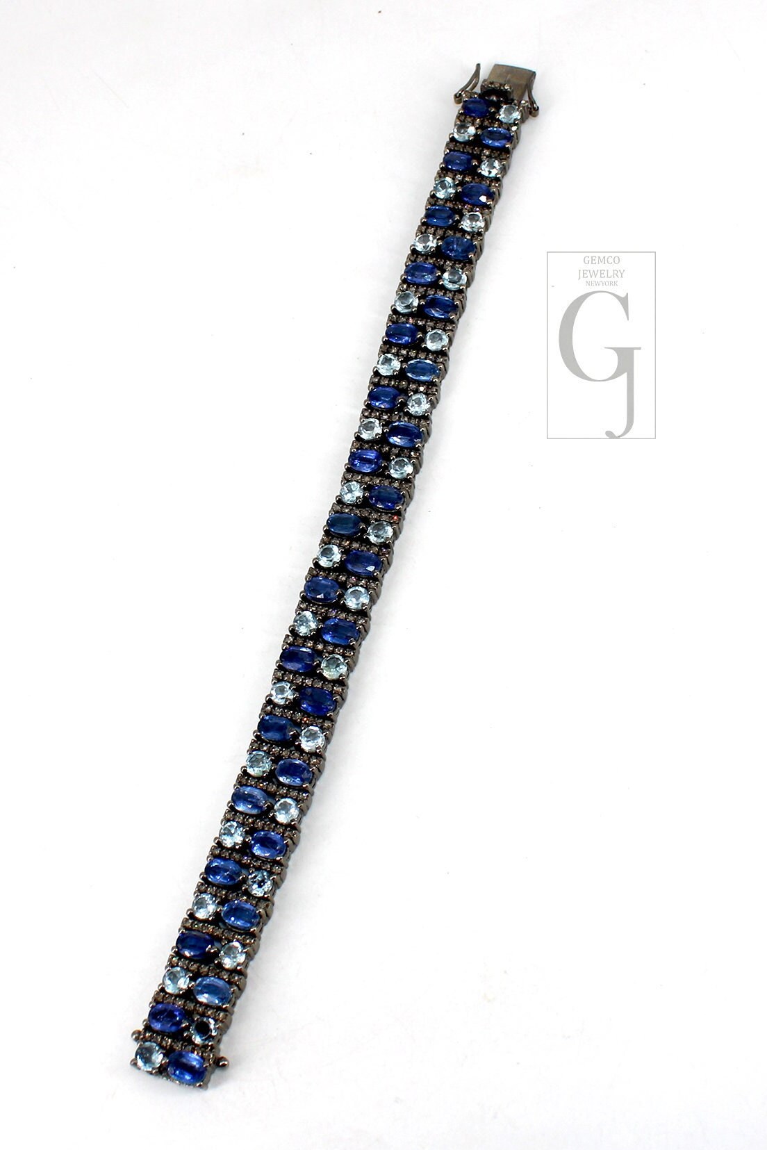 Antique Look Kyanite Bluetopaz Bracelet Jewelry Rosecut Pave Diamond Bracelet 925 Sterling Silver Handmade Finish Diamond Bangle Bracelet