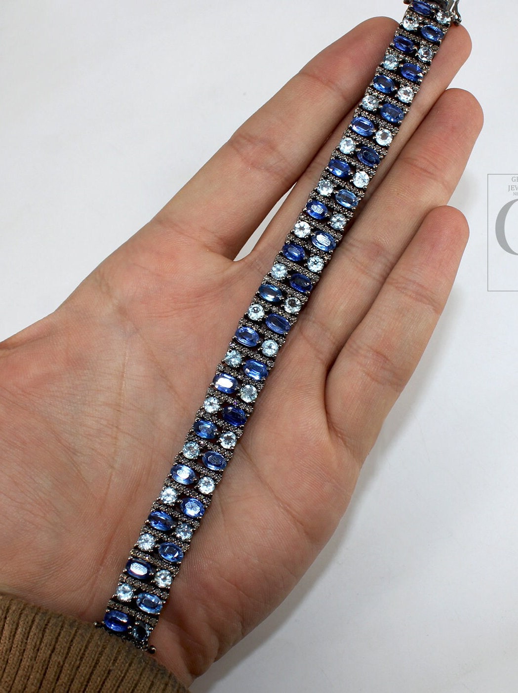 Antique Look Kyanite Bluetopaz Bracelet Jewelry Rosecut Pave Diamond Bracelet 925 Sterling Silver Handmade Finish Diamond Bangle Bracelet