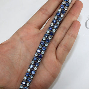 Antique Look Kyanite Bluetopaz Bracelet Jewelry Rosecut Pave Diamond Bracelet 925 Sterling Silver Handmade Finish Diamond Bangle Bracelet