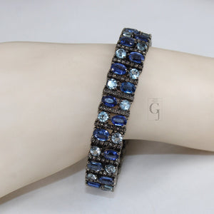 Antique Look Kyanite Bluetopaz Bracelet Jewelry Rosecut Pave Diamond Bracelet 925 Sterling Silver Handmade Finish Diamond Bangle Bracelet