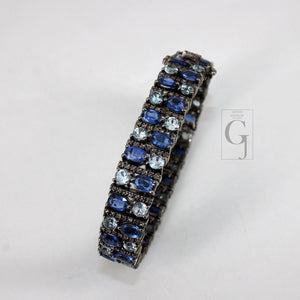 Antique Look Kyanite Bluetopaz Bracelet Jewelry Rosecut Pave Diamond Bracelet 925 Sterling Silver Handmade Finish Diamond Bangle Bracelet