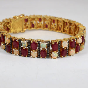 14k Gold Finish Red Ruby And Opal Bracelet Jewelry Rosecut Pave Diamond Bracelet 925 Sterling Silver Handmade Finish Diamond Bangle Bracelet