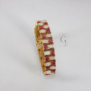 14k Gold Finish Opal And Red Ruby Bracelet Jewelry Rosecut Pave Diamond Bracelet 925 Sterling Silver Handmade Finish Diamond Bangle Bracelet