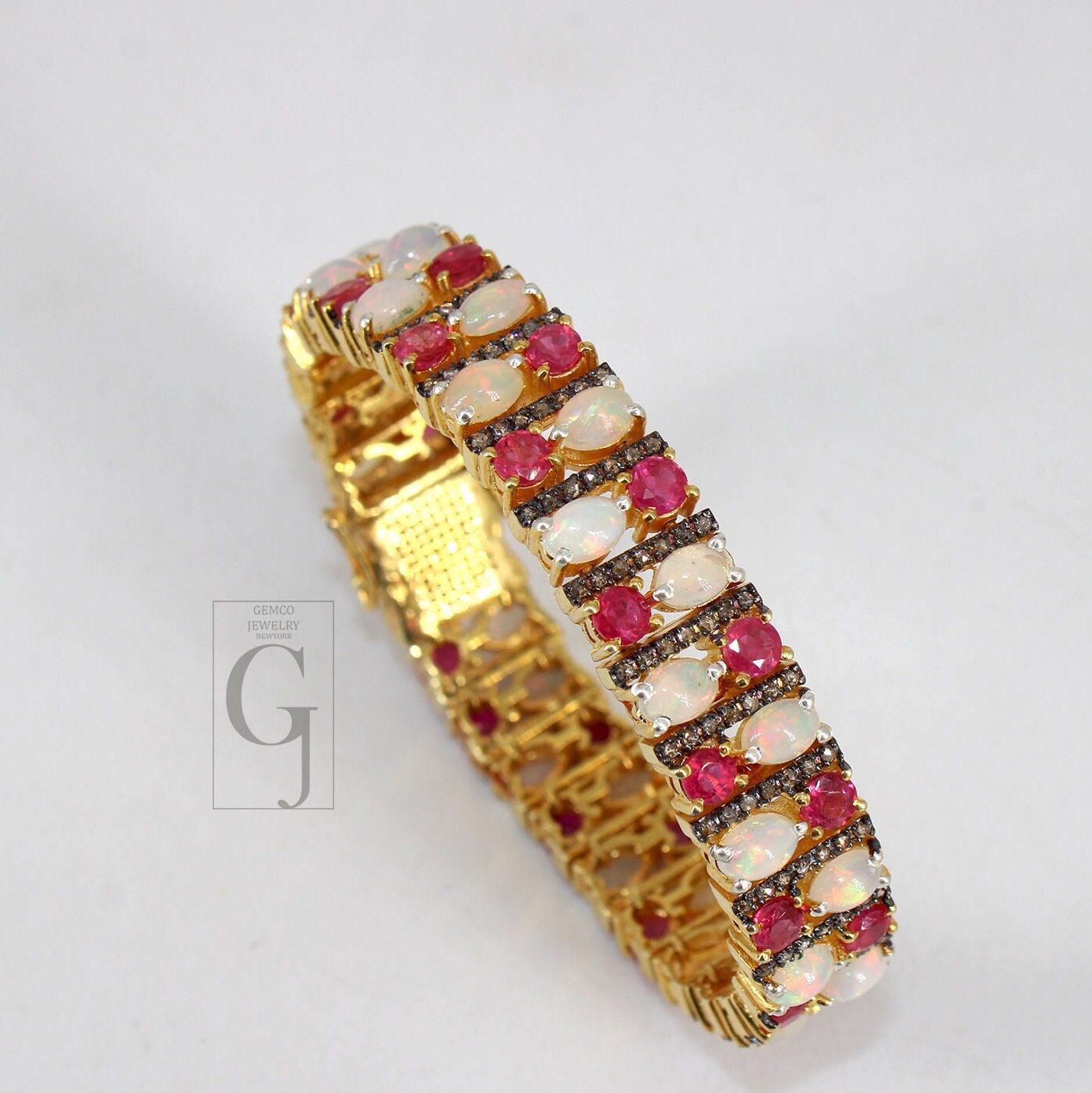 14k Gold Finish Opal And Red Ruby Bracelet Jewelry Rosecut Pave Diamond Bracelet 925 Sterling Silver Handmade Finish Diamond Bangle Bracelet