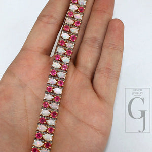 14k Gold Finish Opal And Red Ruby Bracelet Jewelry Rosecut Pave Diamond Bracelet 925 Sterling Silver Handmade Finish Diamond Bangle Bracelet
