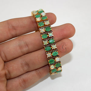 14k Gold Finish Emerald And Opal Bracelet Jewelry Rosecut Pave Diamond Bracelet 925 Sterling Silver Handmade Finish Diamond Bangle Bracelet