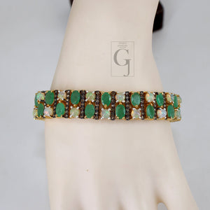 14k Gold Finish Emerald And Opal Bracelet Jewelry Rosecut Pave Diamond Bracelet 925 Sterling Silver Handmade Finish Diamond Bangle Bracelet