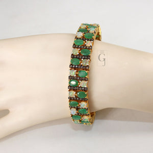 14k Gold Finish Emerald And Opal Bracelet Jewelry Rosecut Pave Diamond Bracelet 925 Sterling Silver Handmade Finish Diamond Bangle Bracelet