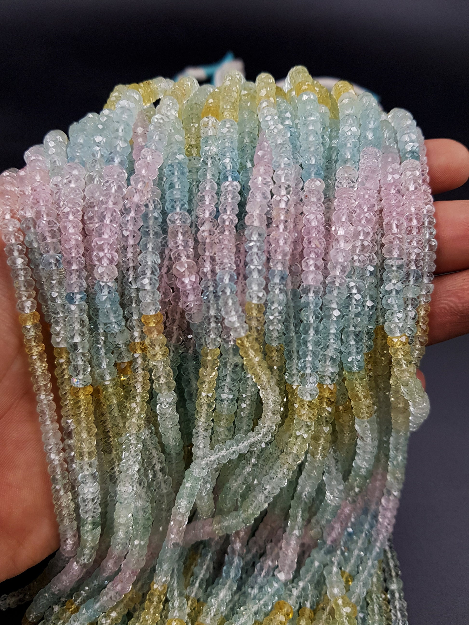 AAA quality multi shaded aquamarine stone beads size 5mm - 6mm hole size 0.5mm-0.6mm string size 13&quot; to 16&quot; available in stock ,stone beads