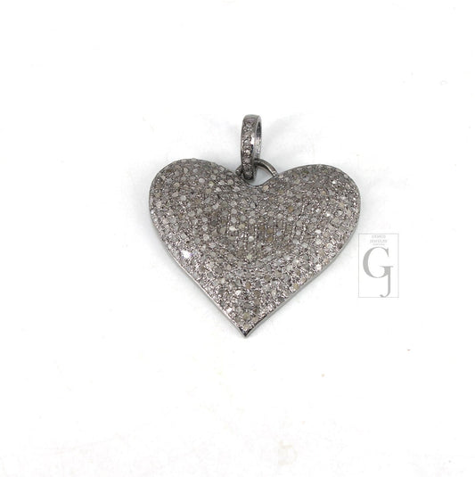 Very Beautiful Puffy Heart Design Rosecut Pave Diamond Pendant 925 Sterling Silver Handmade Love Style Finish Diamond Pendant Jewelry