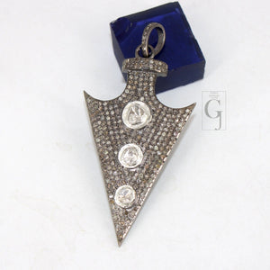 Polki Arrowhead pendant design Rocecut pave diamond pendant 925 sterling silver handmade finish diamond pendant Hollywood style jewelry