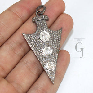 Polki Arrowhead pendant design Rocecut pave diamond pendant 925 sterling silver handmade finish diamond pendant Hollywood style jewelry