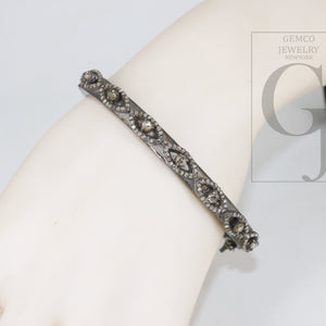 Antique Look Evil Eye Bangle Rosecut Pave Diamond Bangle Bracelet 925 Sterling Silver Handmade Finish Diamond Bangle Bracelet