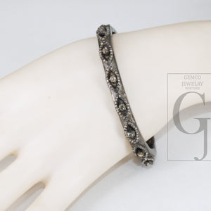 Antique Look Evil Eye Bangle Rosecut Pave Diamond Bangle Bracelet 925 Sterling Silver Handmade Finish Diamond Bangle Bracelet