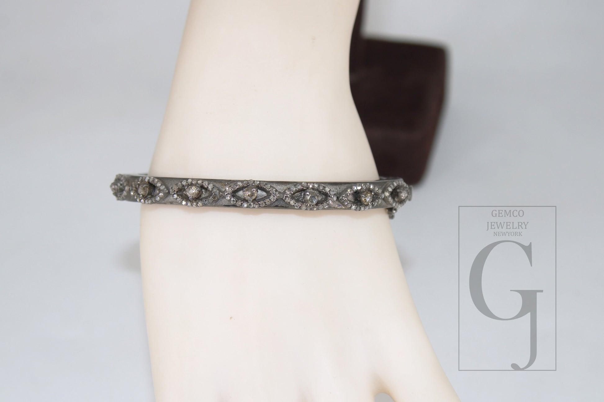 Antique Look Evil Eye Bangle Rosecut Pave Diamond Bangle Bracelet 925 Sterling Silver Handmade Finish Diamond Bangle Bracelet