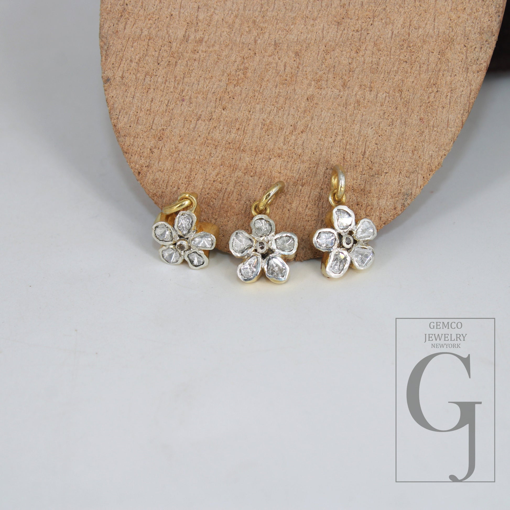 14k Gold Finish Slice Diamond Flower Pendant Rosecut Pave Diamond Pendant 925 Sterling Silver Handmade Finish Diamond Charm Necklace Pendant