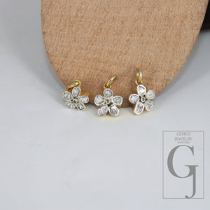 14k Gold Finish Slice Diamond Flower Pendant Rosecut Pave Diamond Pendant 925 Sterling Silver Handmade Finish Diamond Charm Necklace Pendant