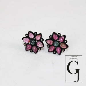 Flower design tourmaline earring Pave rosecut diamond 925 sterling silver handmade beautiful studs latest design diamond pave stud earrings