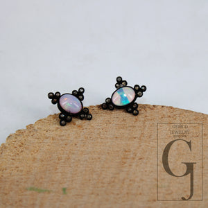 Opal studs earring Pave rosecut diamond 925 sterling silver handmade very beautiful  diamond pave stud earrings