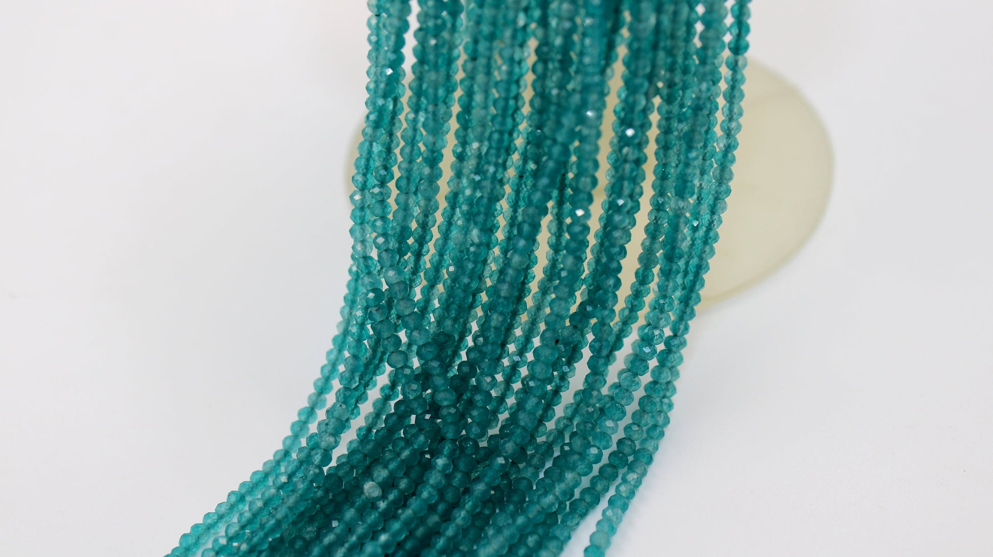 5 Strings Finest Quality And Colour Apatite Faceted Rondelles - Apetite Beads Wholesale  2mm- 2.5mm Size 13 Inches Length