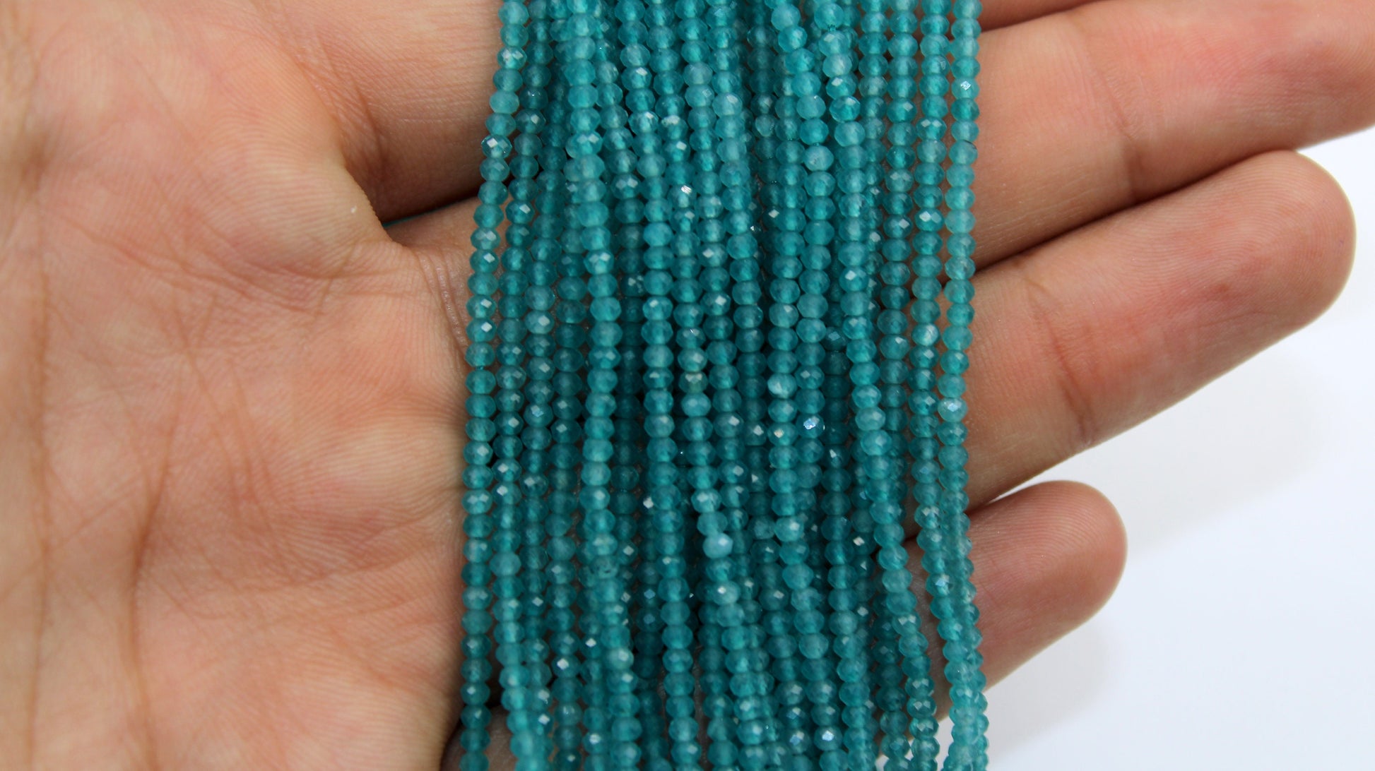 5 Strings Finest Quality And Colour Apatite Faceted Rondelles - Apetite Beads Wholesale  2mm- 2.5mm Size 13 Inches Length
