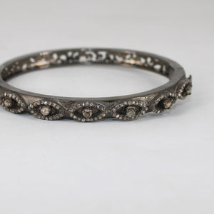 Antique Look Evil Eye Bangle Rosecut Pave Diamond Bangle Bracelet 925 Sterling Silver Handmade Finish Diamond Bangle Bracelet