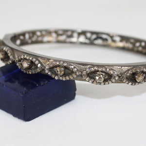 Antique Look Evil Eye Bangle Rosecut Pave Diamond Bangle Bracelet 925 Sterling Silver Handmade Finish Diamond Bangle Bracelet