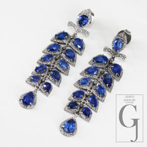 Very Beautiful Kyanite Designer Earring Rosecut Pave Diamond Earrings 925 Sterling Silver Handmade Silver Finish Diamond Kinite Earrings