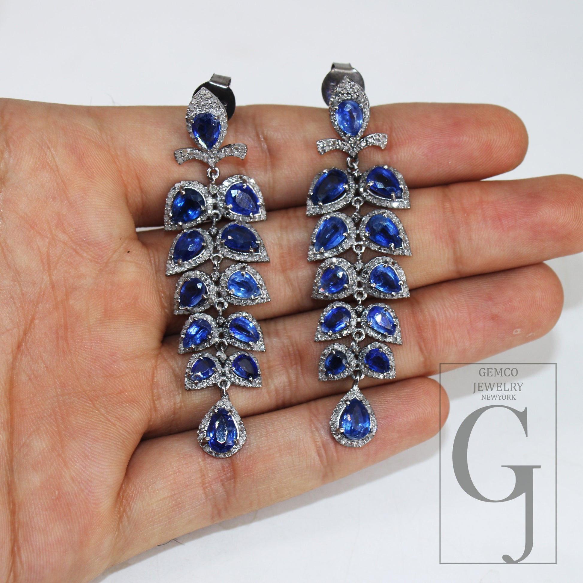 Very Beautiful Kyanite Designer Earring Rosecut Pave Diamond Earrings 925 Sterling Silver Handmade Silver Finish Diamond Kinite Earrings