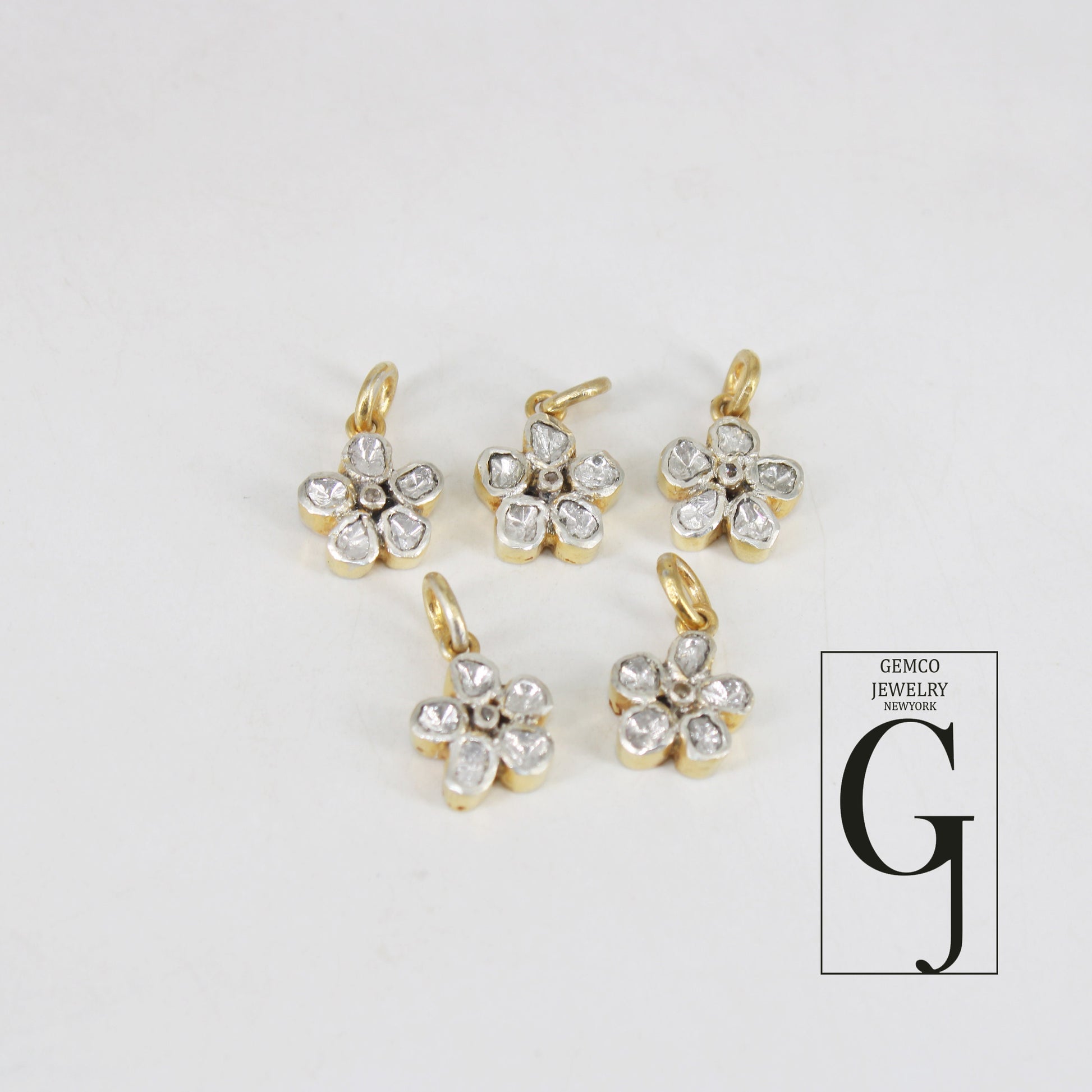 14k Gold Finish Slice Diamond Flower Pendant Rosecut Pave Diamond Pendant 925 Sterling Silver Handmade Finish Diamond Charm Necklace Pendant