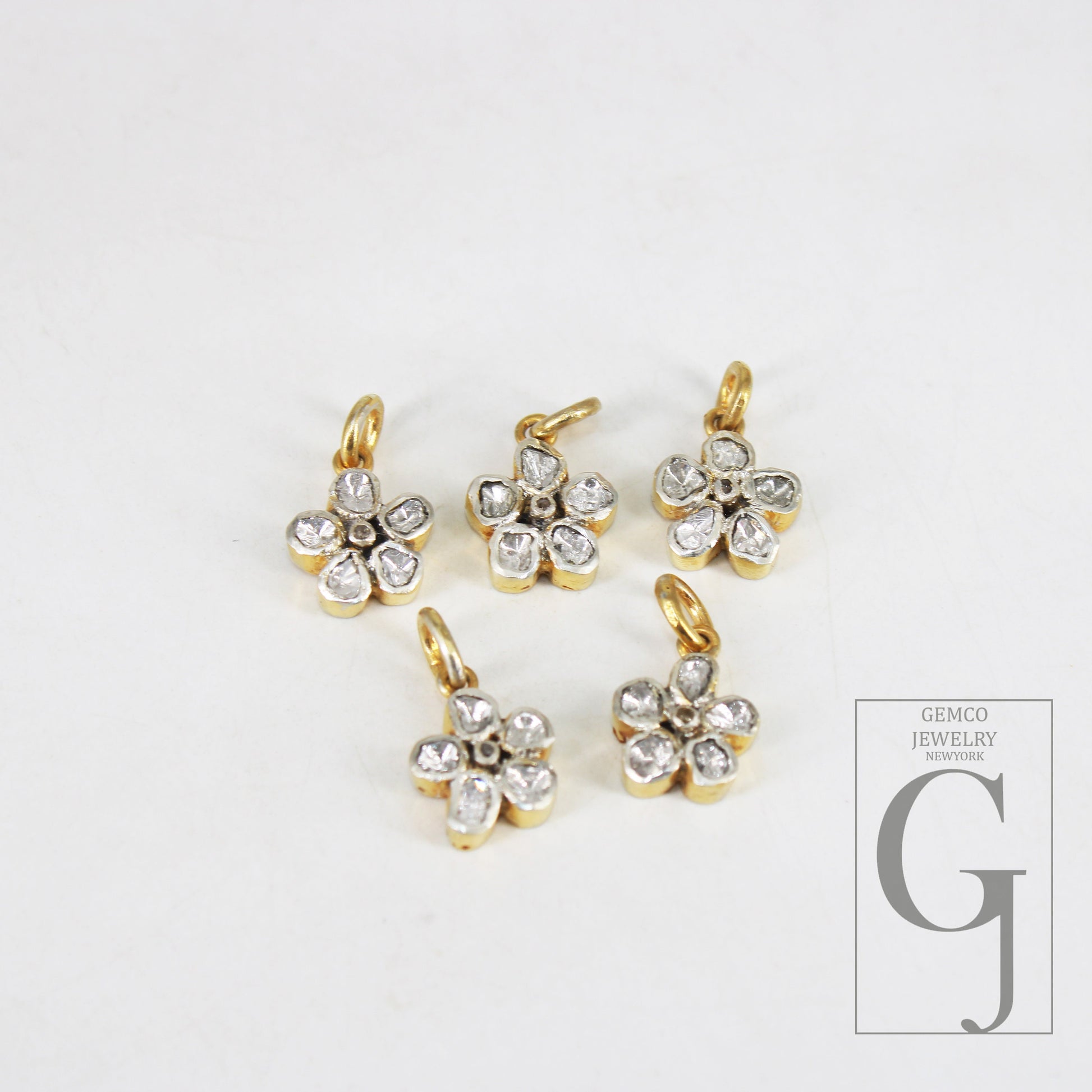 14k Gold Finish Slice Diamond Flower Pendant Rosecut Pave Diamond Pendant 925 Sterling Silver Handmade Finish Diamond Charm Necklace Pendant