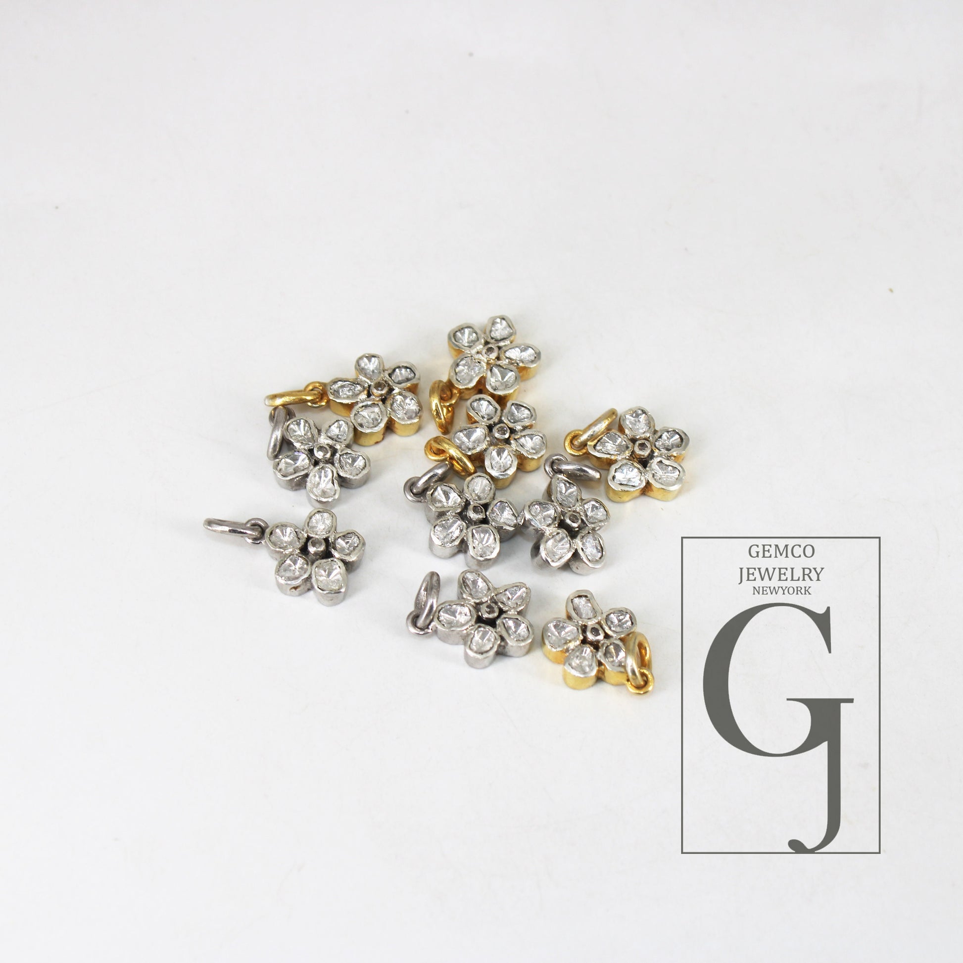 14k Gold Finish Slice Diamond Flower Pendant Rosecut Pave Diamond Pendant 925 Sterling Silver Handmade Finish Diamond Charm Necklace Pendant