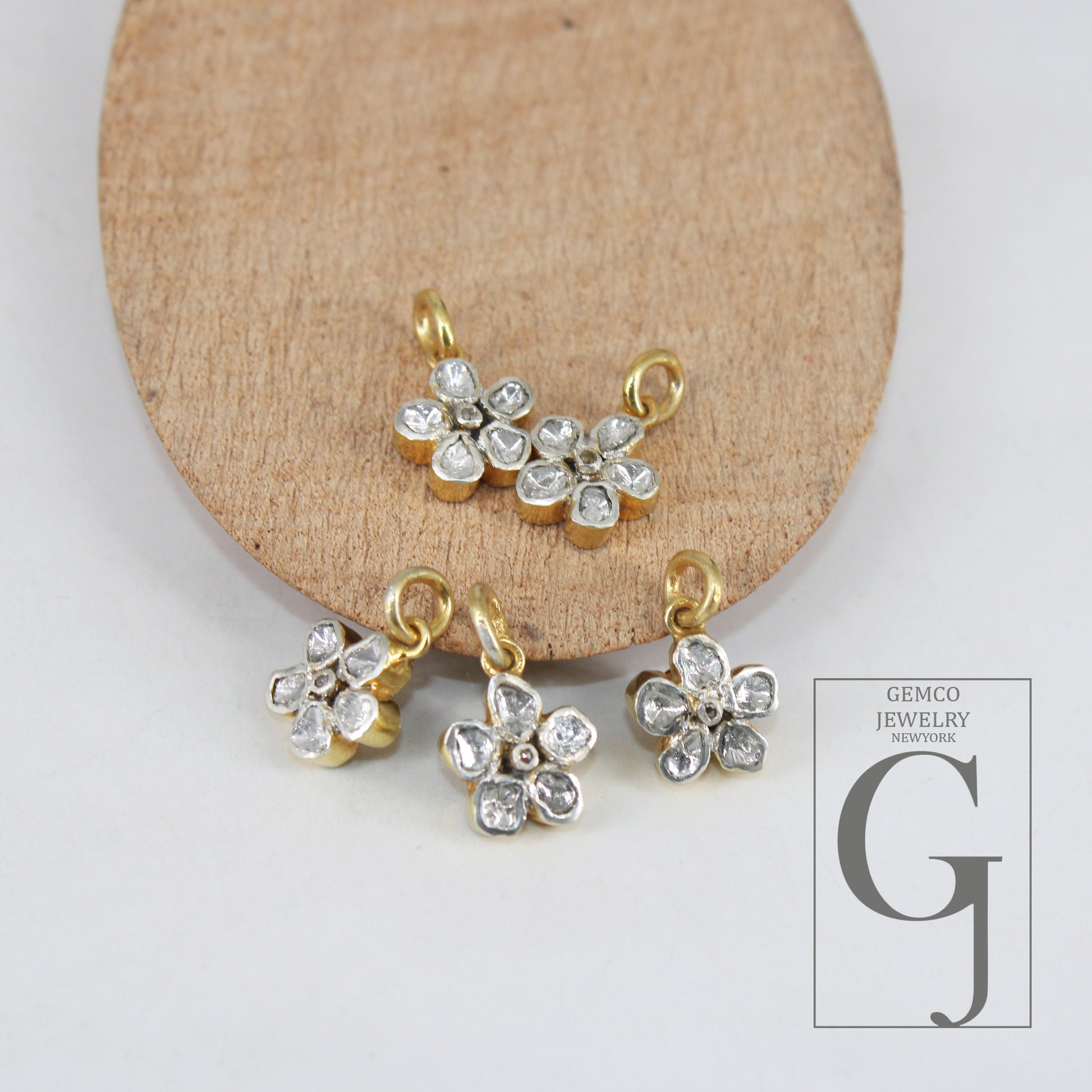 14k Gold Finish Slice Diamond Flower Pendant Rosecut Pave Diamond Pendant 925 Sterling Silver Handmade Finish Diamond Charm Necklace Pendant