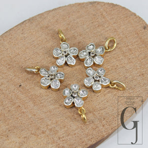14k Gold Finish Slice Diamond Flower Pendant Rosecut Pave Diamond Pendant 925 Sterling Silver Handmade Finish Diamond Charm Necklace Pendant