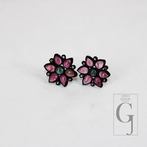 Flower design tourmaline earring Pave rosecut diamond 925 sterling silver handmade beautiful studs latest design diamond pave stud earrings