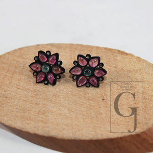 Flower design tourmaline earring Pave rosecut diamond 925 sterling silver handmade beautiful studs latest design diamond pave stud earrings